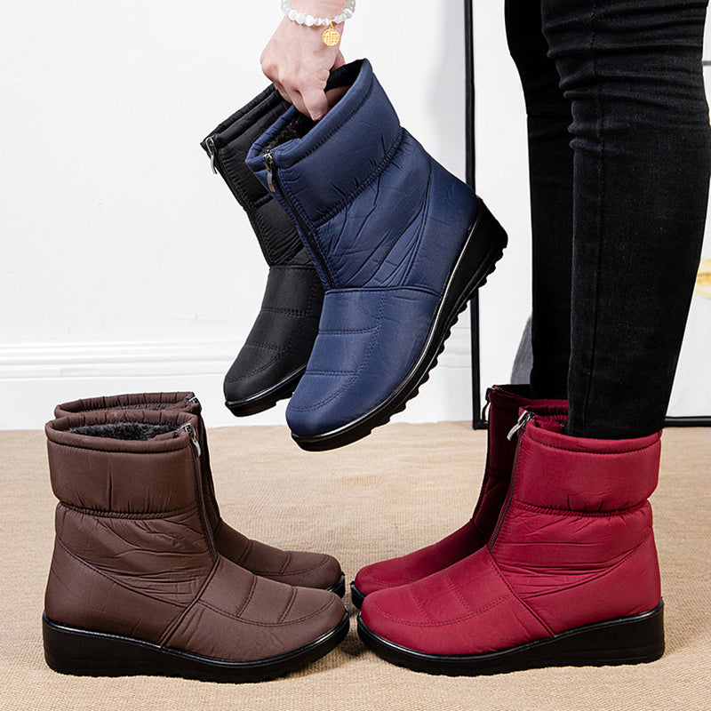 Sarah Express Women's Plush Lined Front Zip Snow Boots