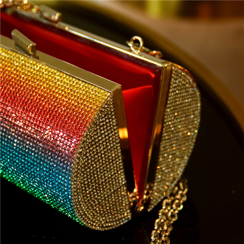 Sarah Express Rainbow Gradient Rhinestone Evening Clutch Bag