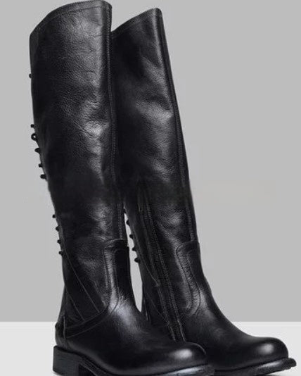 Sarah Express Over-the-Knee Zip-up Chunky Heel Boots Black