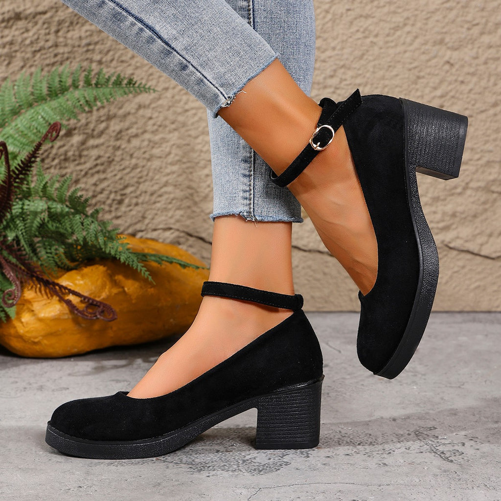 Sarah Express Chunky Heel Suede Mary Jane Pumps