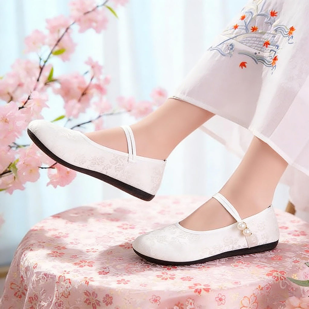 Sarah Express Jacquard Satin Mary Jane Flats