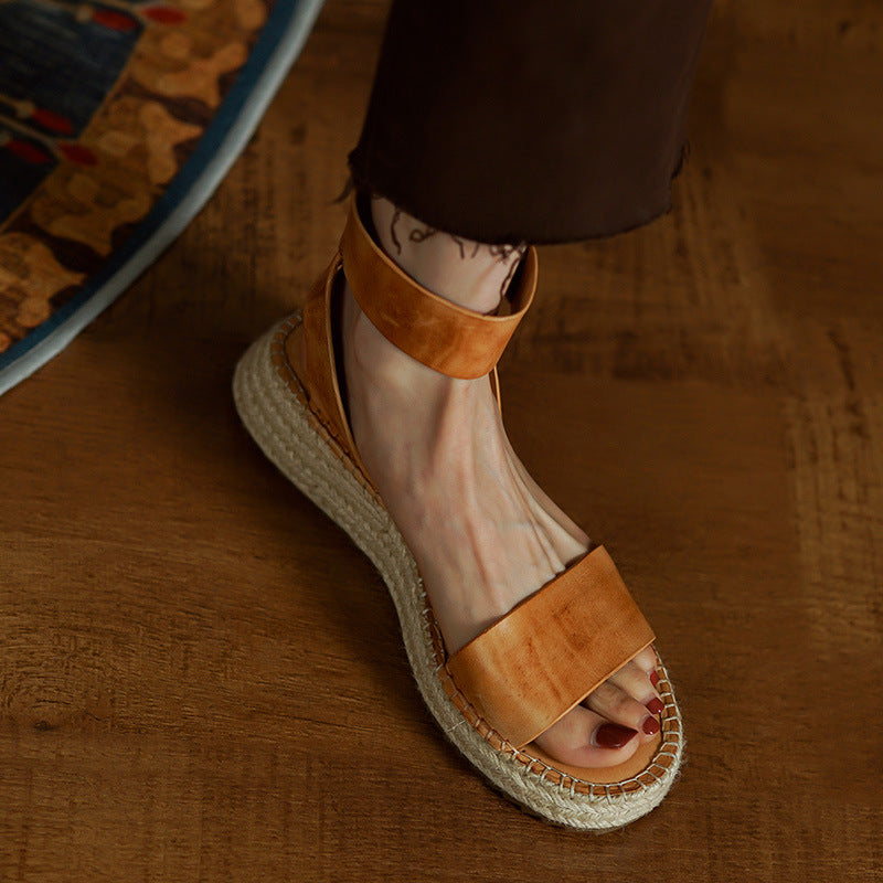 Sarah Express Braided Leather Vintage Wedge Sandals