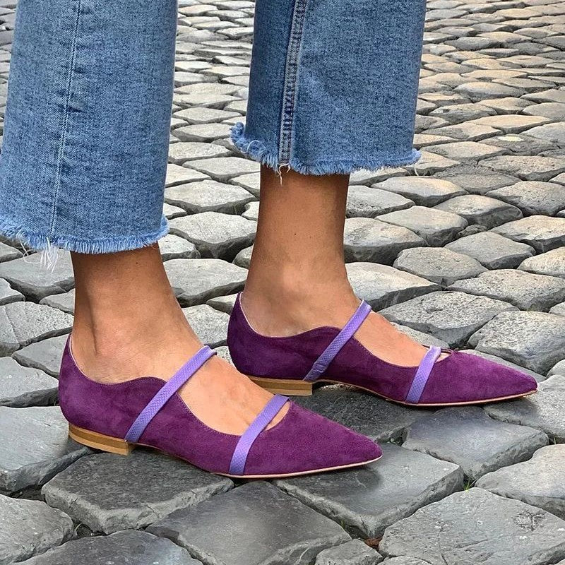 Sarah Express Pointed-Toe Suede Dress Shoes with Rhinestones