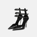 Sarah Express Pointed Toe Buckle Strap High Heels Black