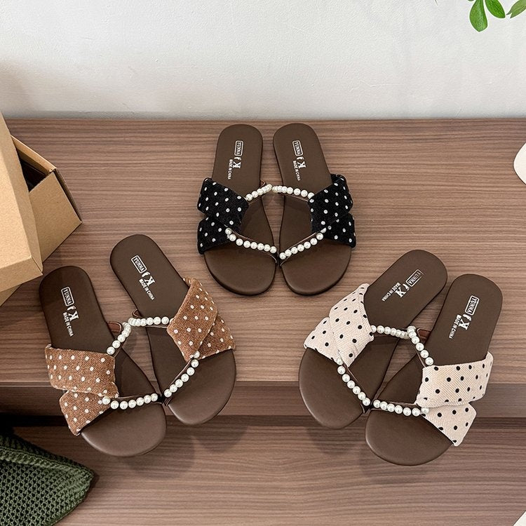 Sarah Express Fairy Style Pearl Accent Flat Slides