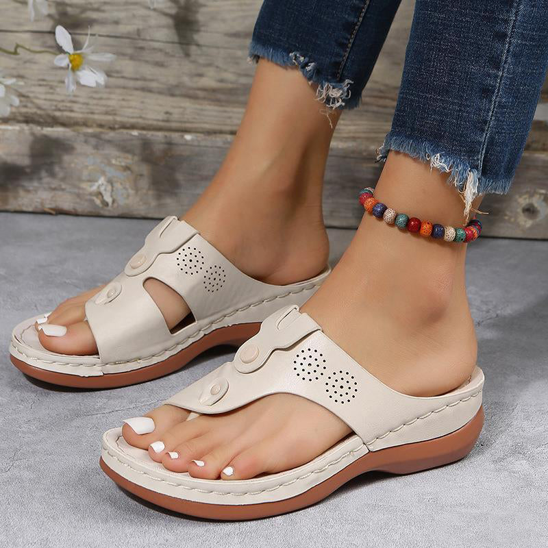 Sarah Express Women's Cutout Wedge Thong Sandals