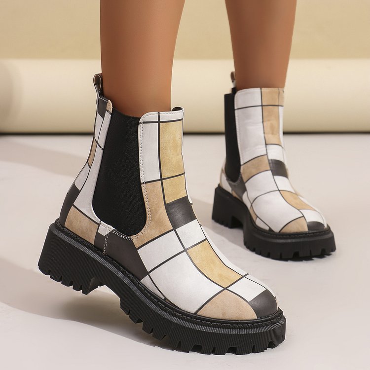Sarah Express Color Block Mid-Calf Slip-On Boots White