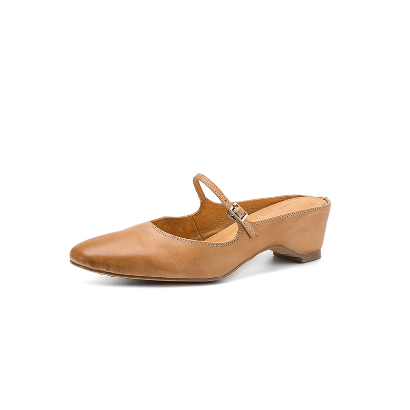 Sarah Express Full Grain Leather Mary Jane Mules Apricot