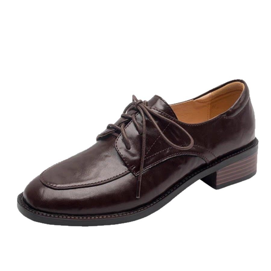 Sarah Express Round Toe Chunky Heel Leather Loafers