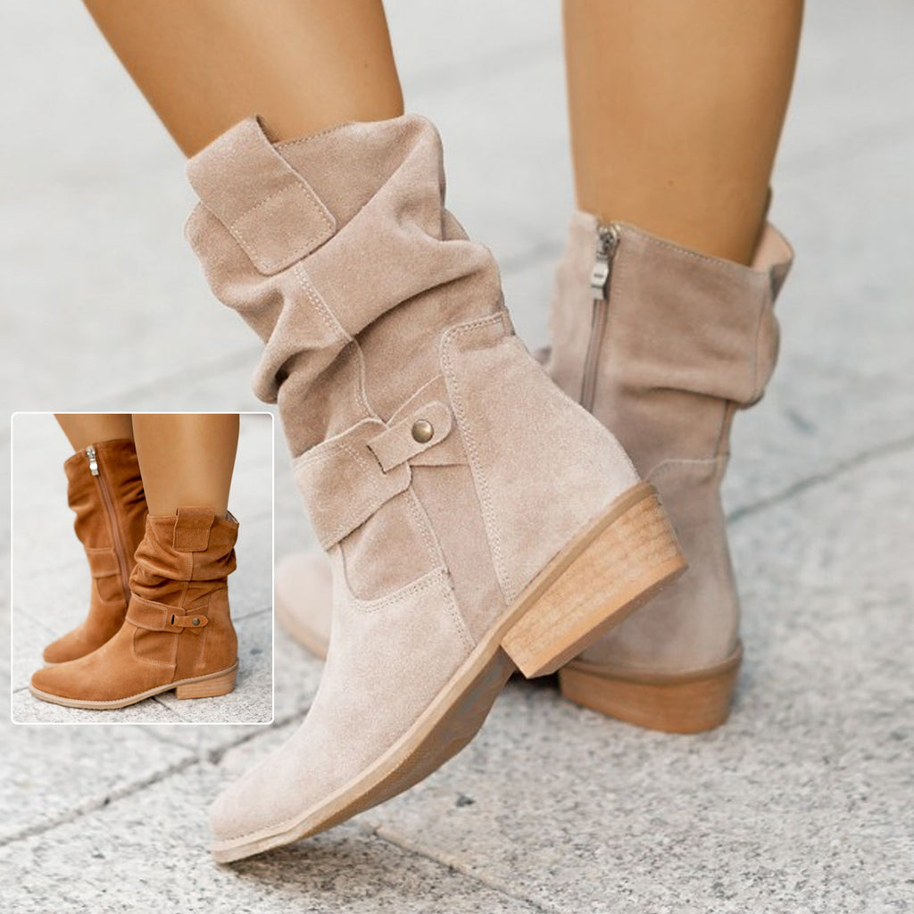 Sarah Express Pointed Toe Suede Mid-Calf Western Boots