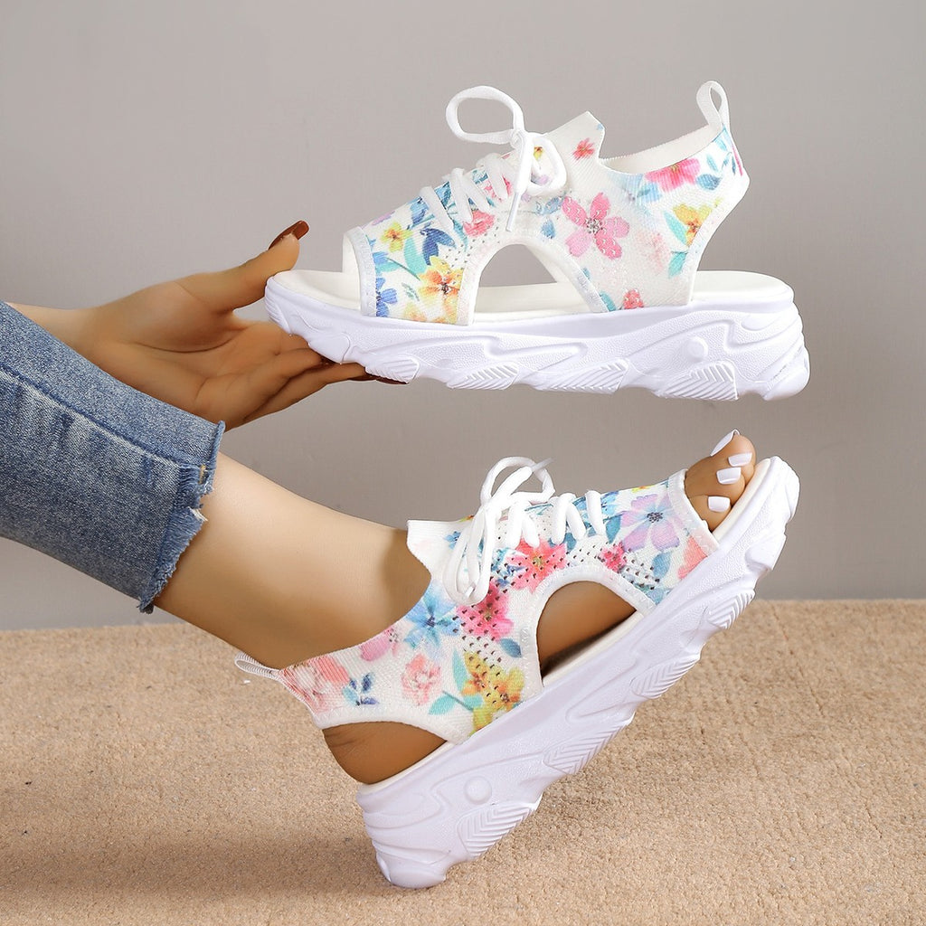 Sarah Express Floral Print Lace-Up Mesh Sandals