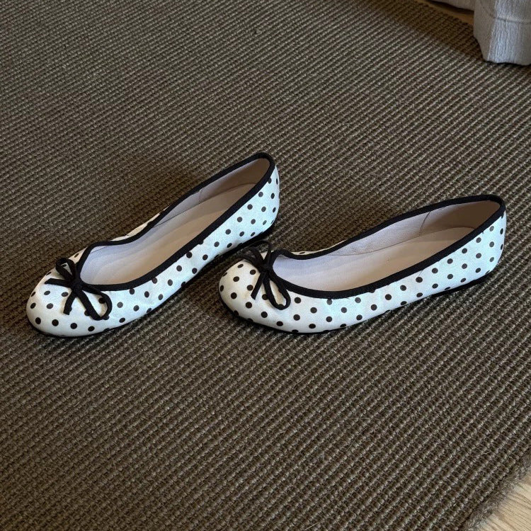 Sarah Express Polka Dot Bowtie Satin Flat Shoes