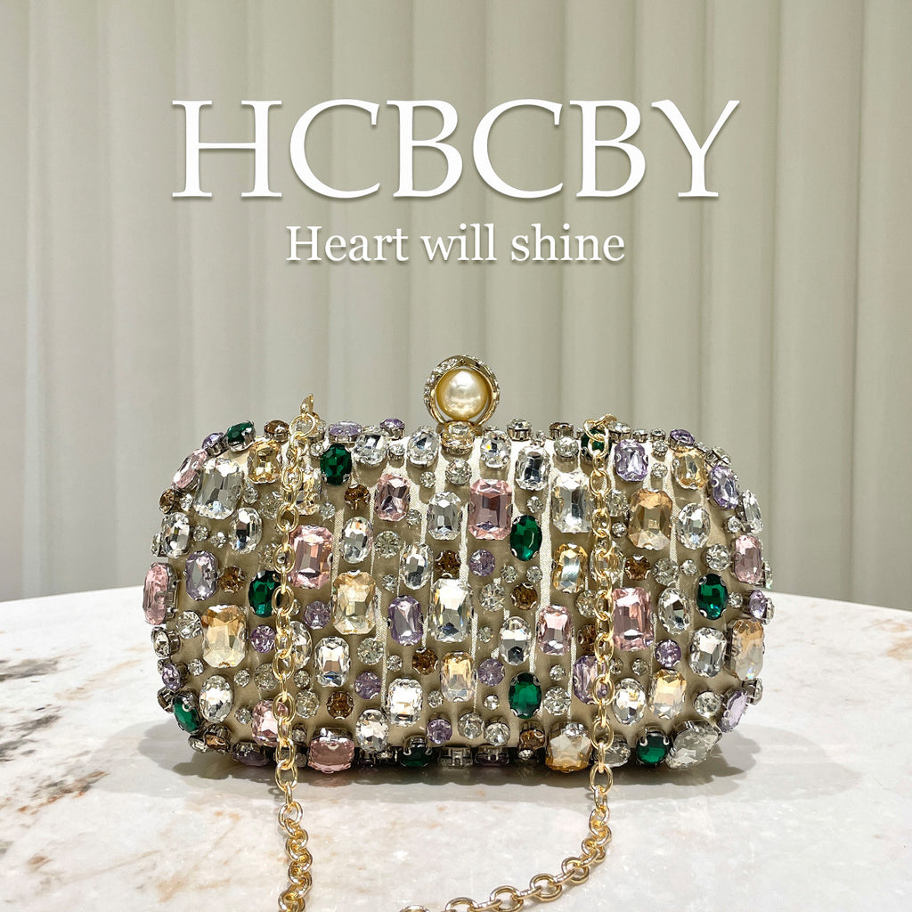 Sarah Express Gold Rhinestone Evening Clutch Chain Bag
