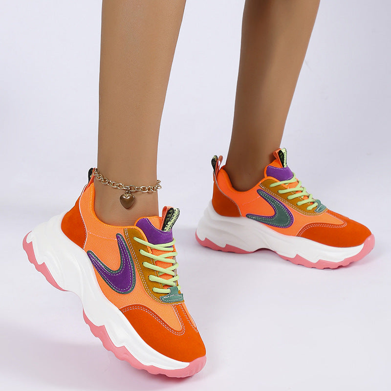 Sarah Express Mixed Color Lace Up Platform Sneakers