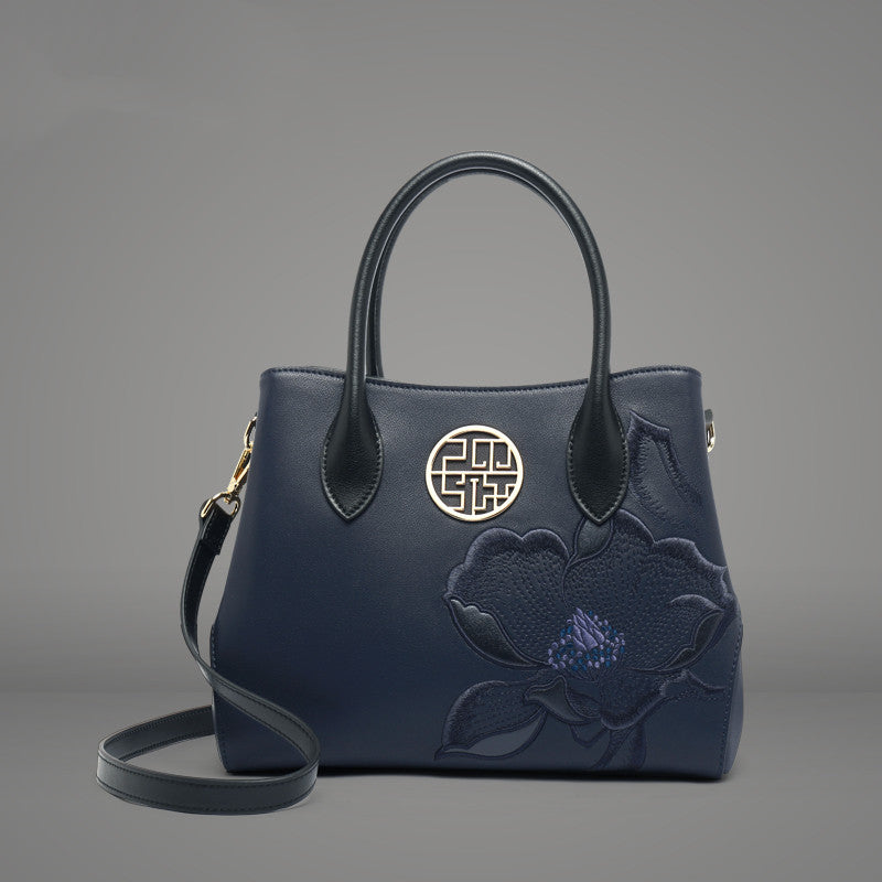 Sarah Express Embroidered Floral Structured Tote Bag Blue