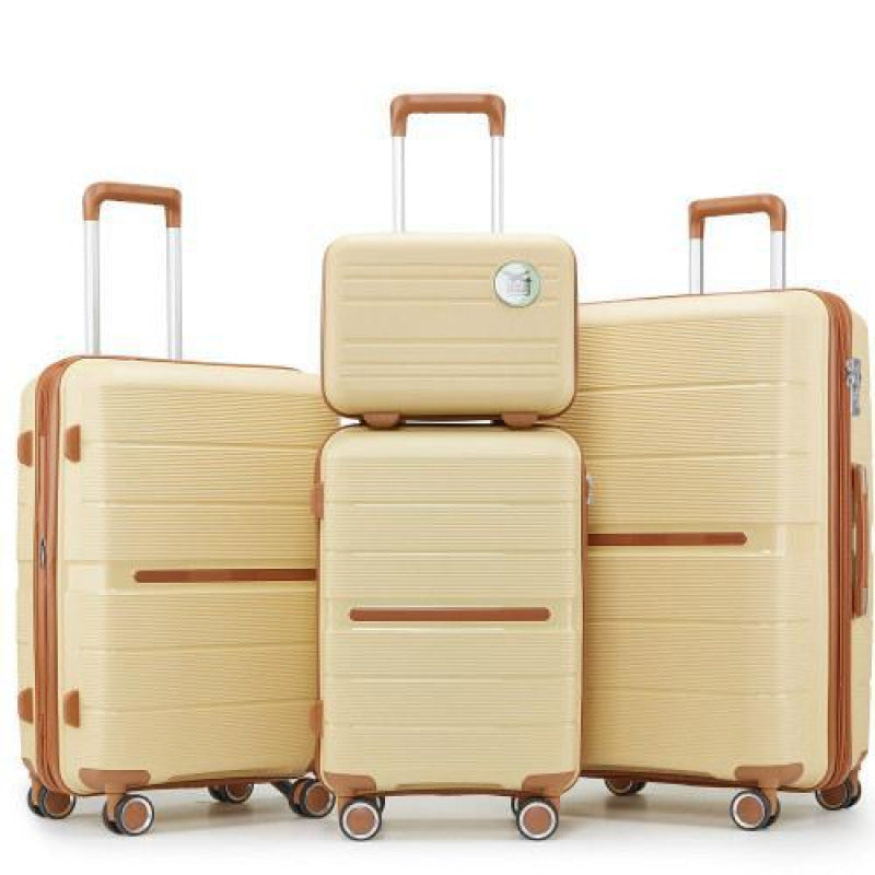 Sarah Express 4-Piece PU Leather Travel Luggage Set Apricot Cream
