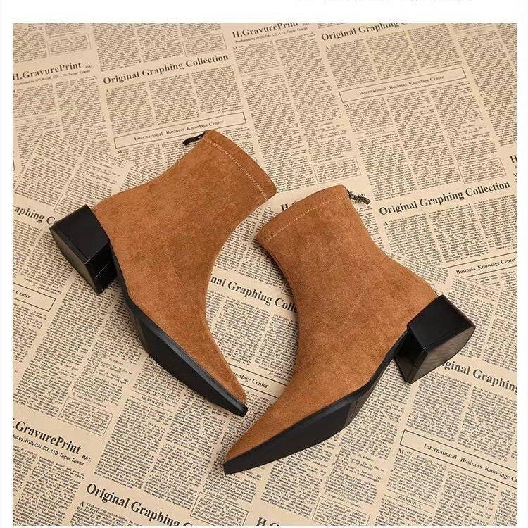 Sarah Express Pointed-Toe Chunky Heel Ankle Boots