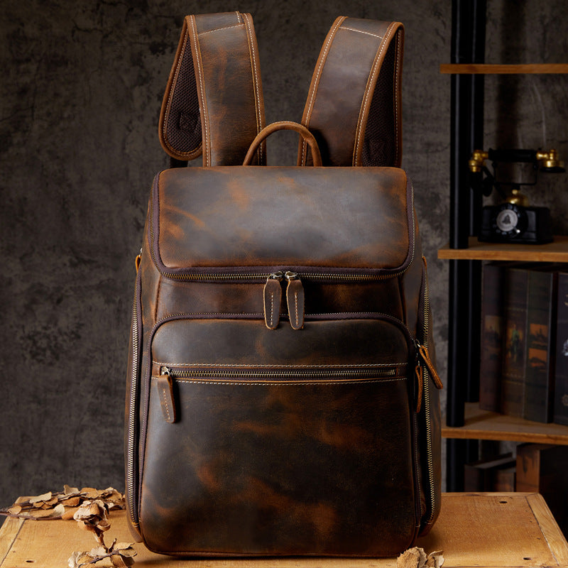 Sarah Express Vintage Cowhide Leather Computer Backpack As Shown In The Figure