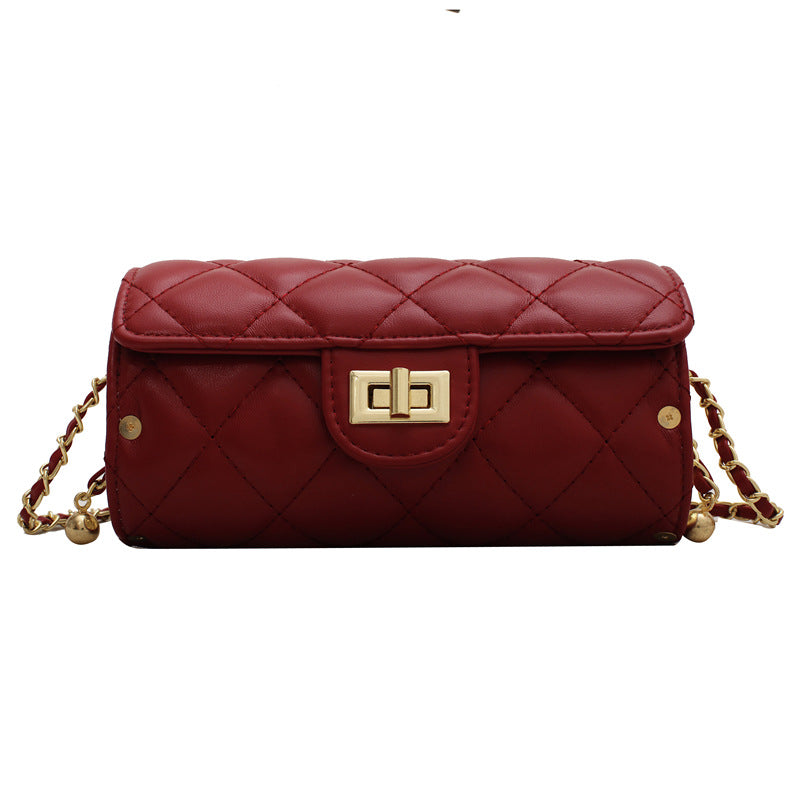 Sarah Express Quilted Chain Strap Small Square Bag Wine Red
