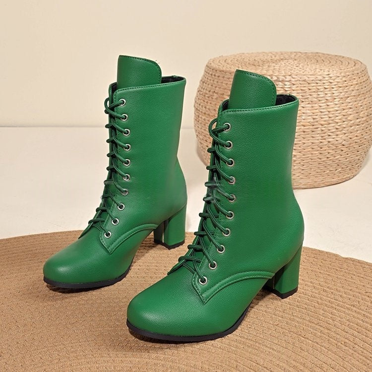 Sarah Express Women's Lace-Up Chunky Heel Boots