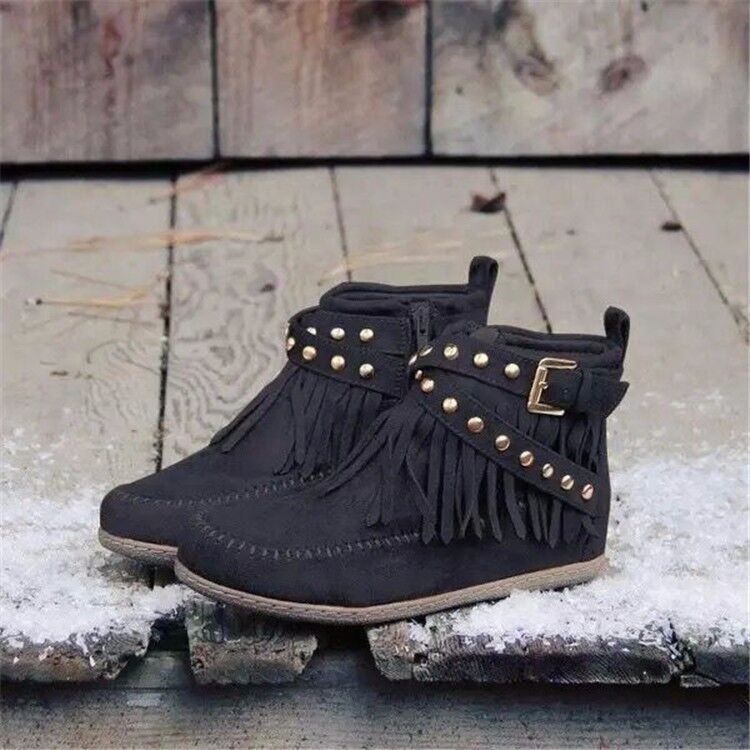 Sarah Express Retro Suede Ankle Boots With Tassel