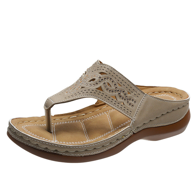 Sarah Express Rhinestone Wedge Platform Clip-Toe Sandals Dark gray