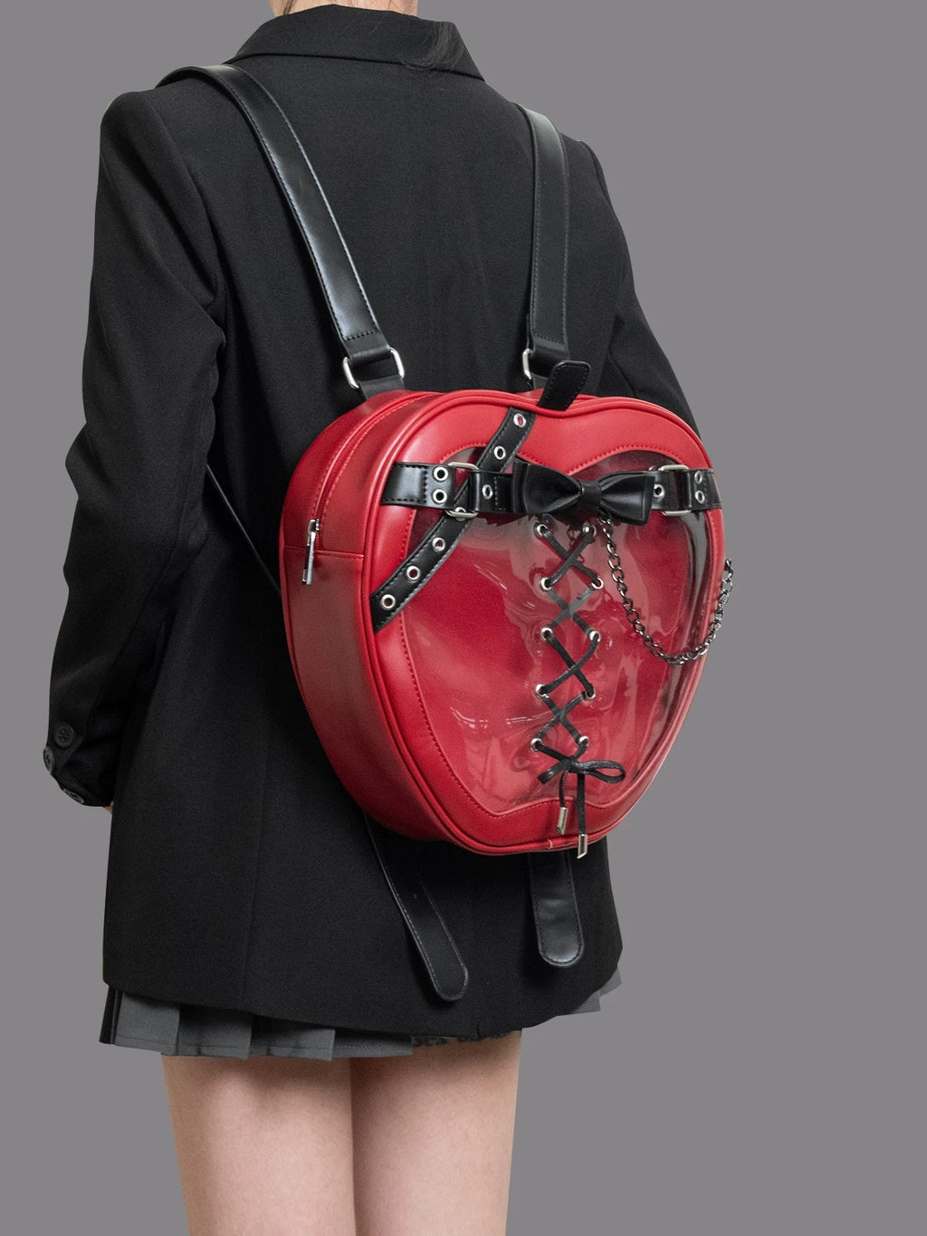 Sarah Express Gothic Bow Backpack with Chain Strap Red Free Size