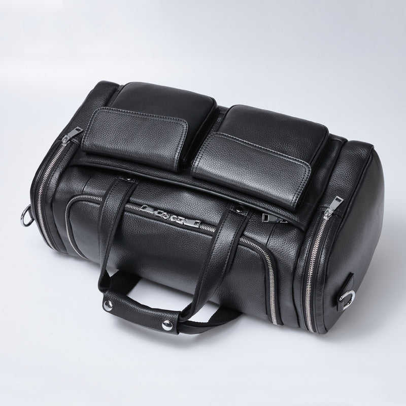 Sarah Express Structured Leather Men's Travel Duffel Bag Black