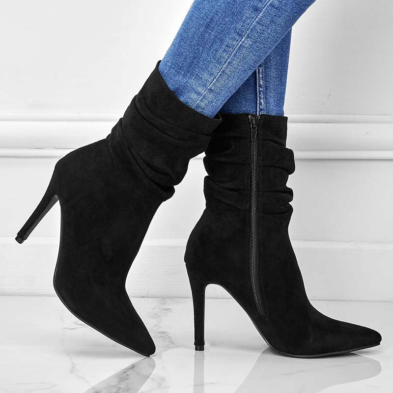 Sarah Express Pointed Toe Stiletto Ankle Boots Black