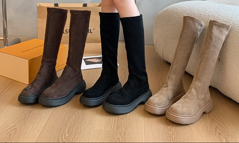 Sarah Express Women's Chunky Sole Suede Slip-On Boots