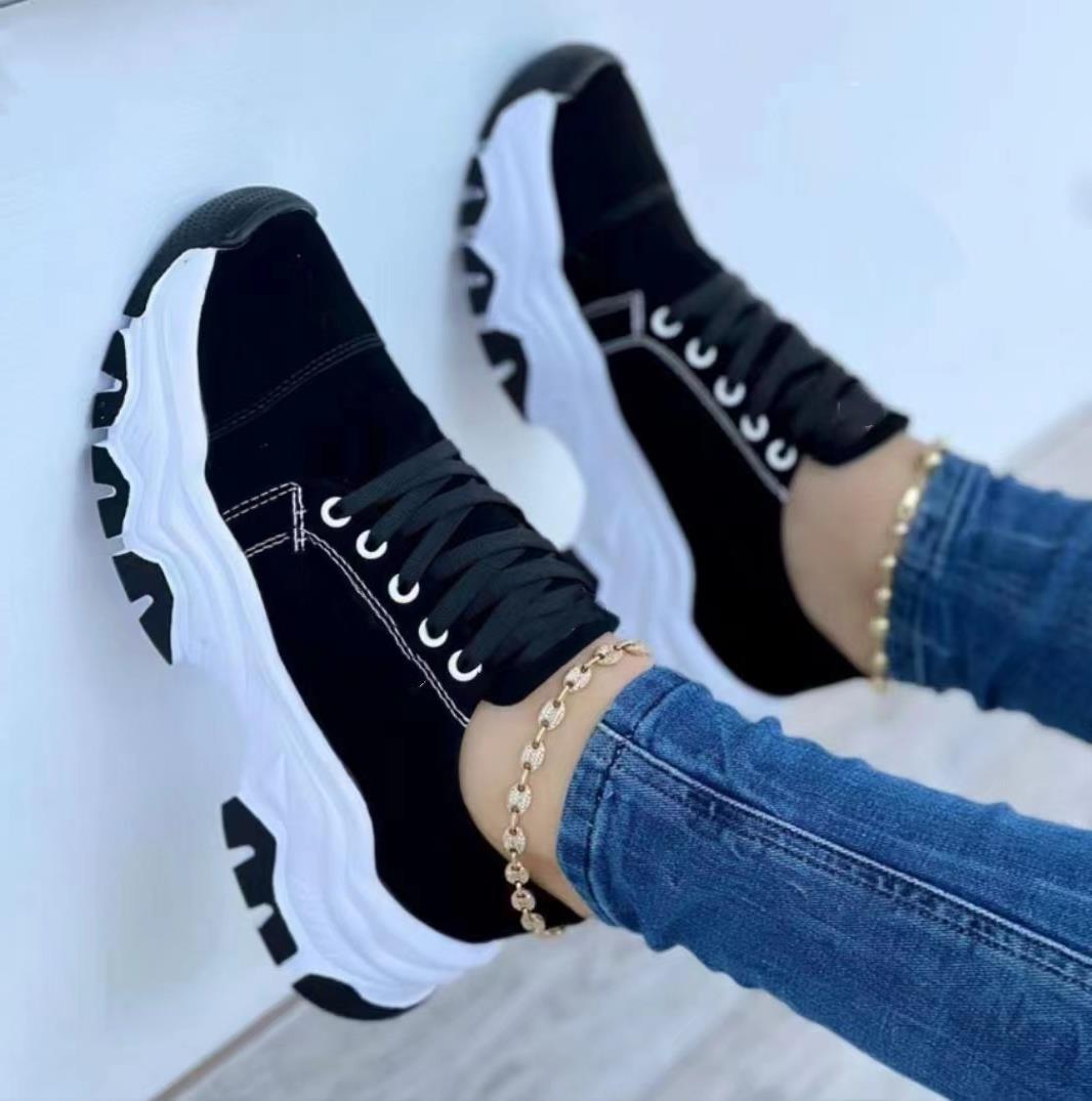 Sarah Express Women's Lace-Up Platform Walking Sneakers Black