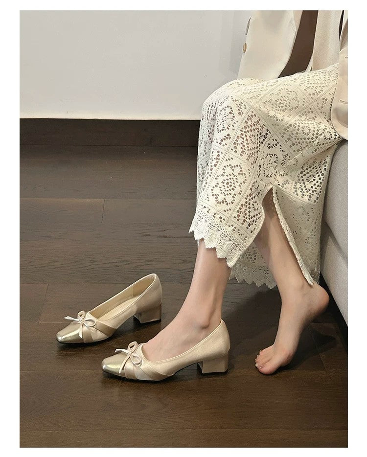 Women 2026 Spring Autumn New Square Toe High Heels, Soft Leather Comfortable Block Mid Heel Versatile Daily Shoes – product detail alternate view