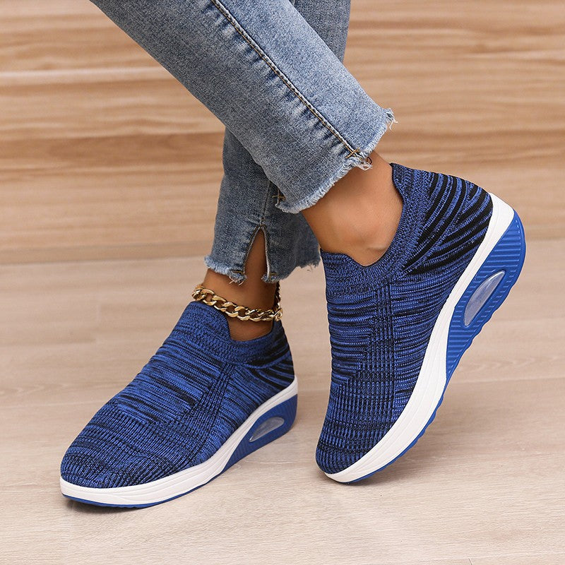 Sarah Express Women's Stripe Mesh Slip-On Platform Sneakers
