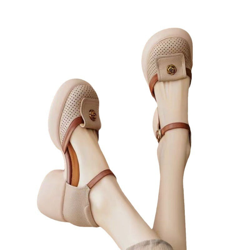 Sarah Express Waterproof Closed-Toe Buckle Strap Heels