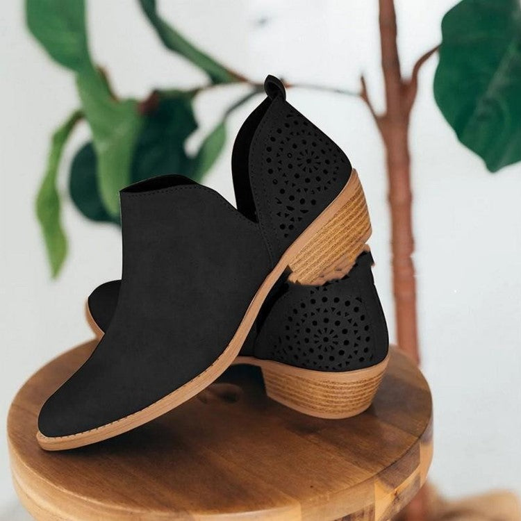 Sarah Express Pointed-Toe Low-Heel Martin Ankle Boots Black