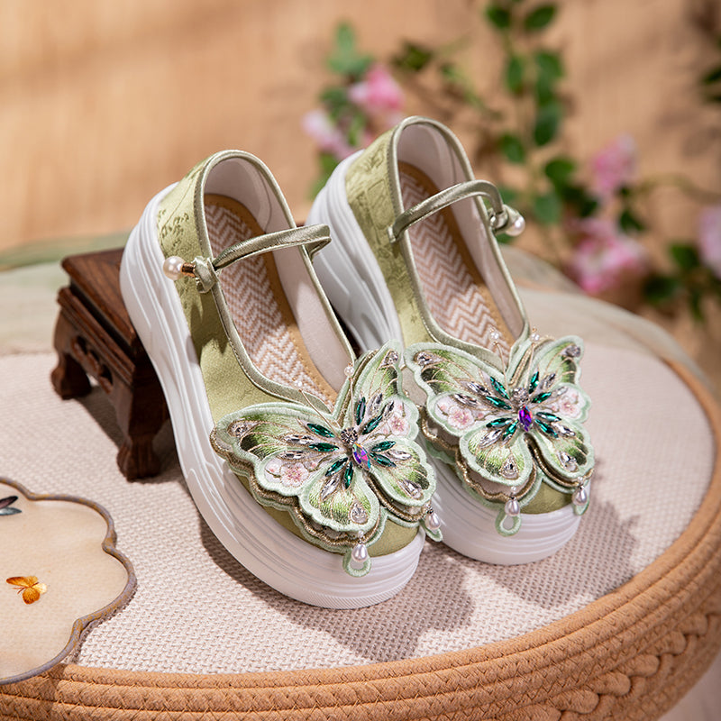 Sarah Express Embroidered Butterfly Platform Mary Jane Flats