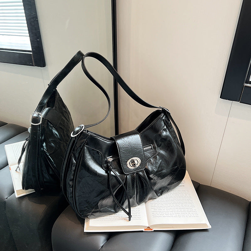 Sarah Express Structured PU Leather Turn-Lock Travel Bag Black