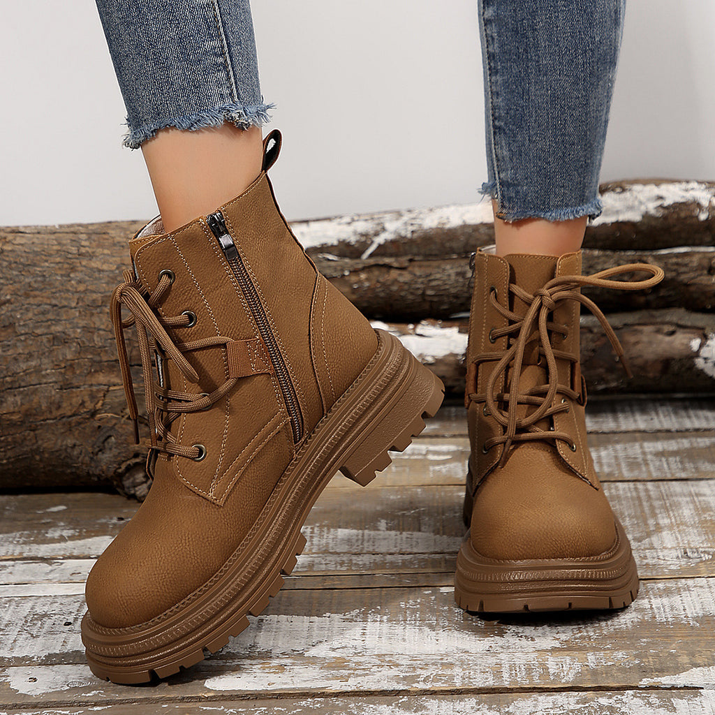 Sarah Express Women's Lace-Up Round Toe Ankle Boots