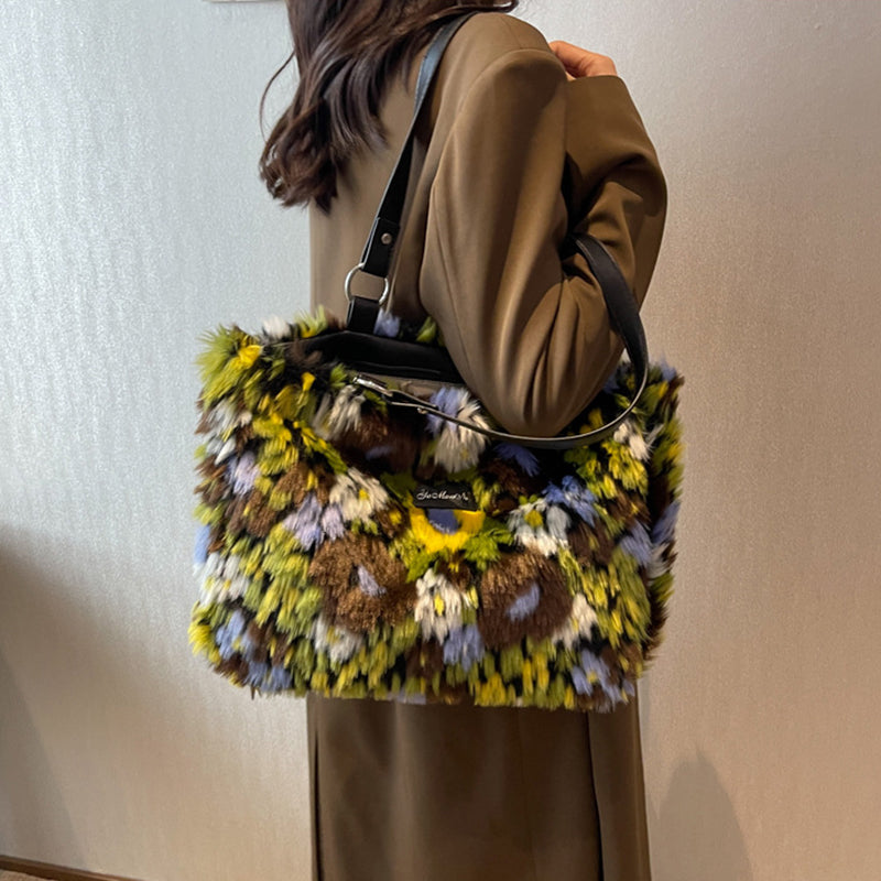 Sarah Express Plush Floral Shoulder Tote Bag