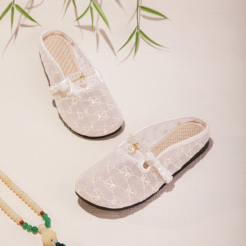 Sarah Express Embroidered Mesh Slip-On Summer Sandals