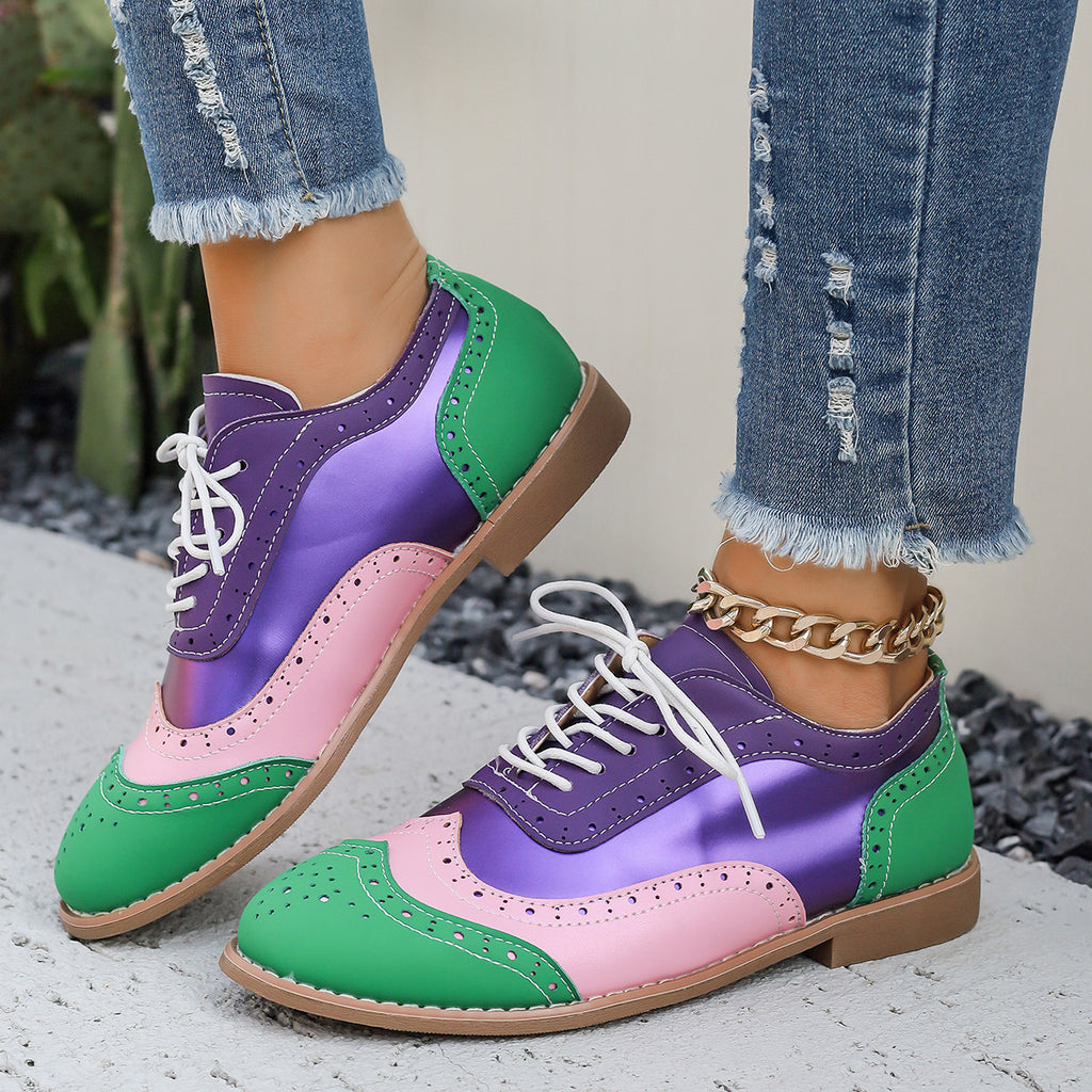 Sarah Express Color-Block Lace-Up Round Toe Flats