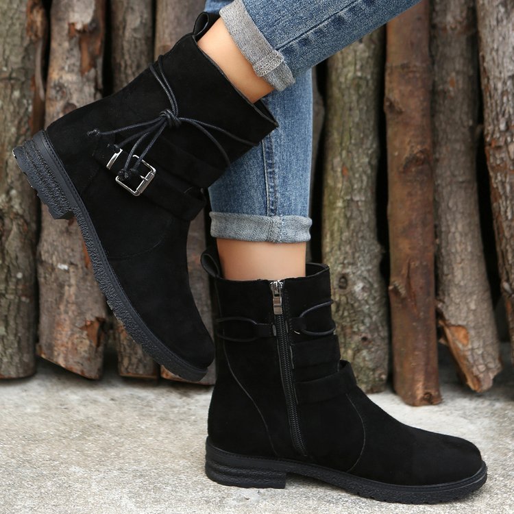 Sarah Express Retro Round Toe Buckle Ankle Boots