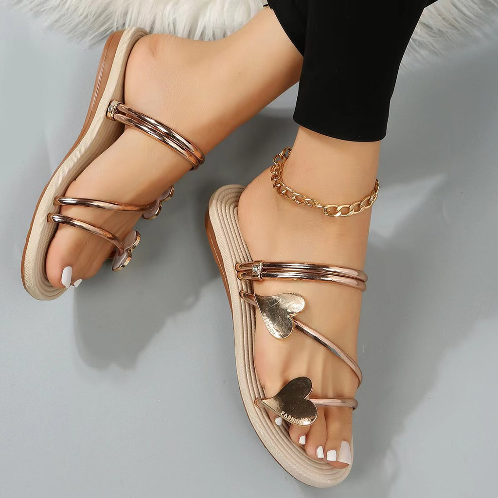 Sarah Express Heart Shape Metallic Flat Summer Slides