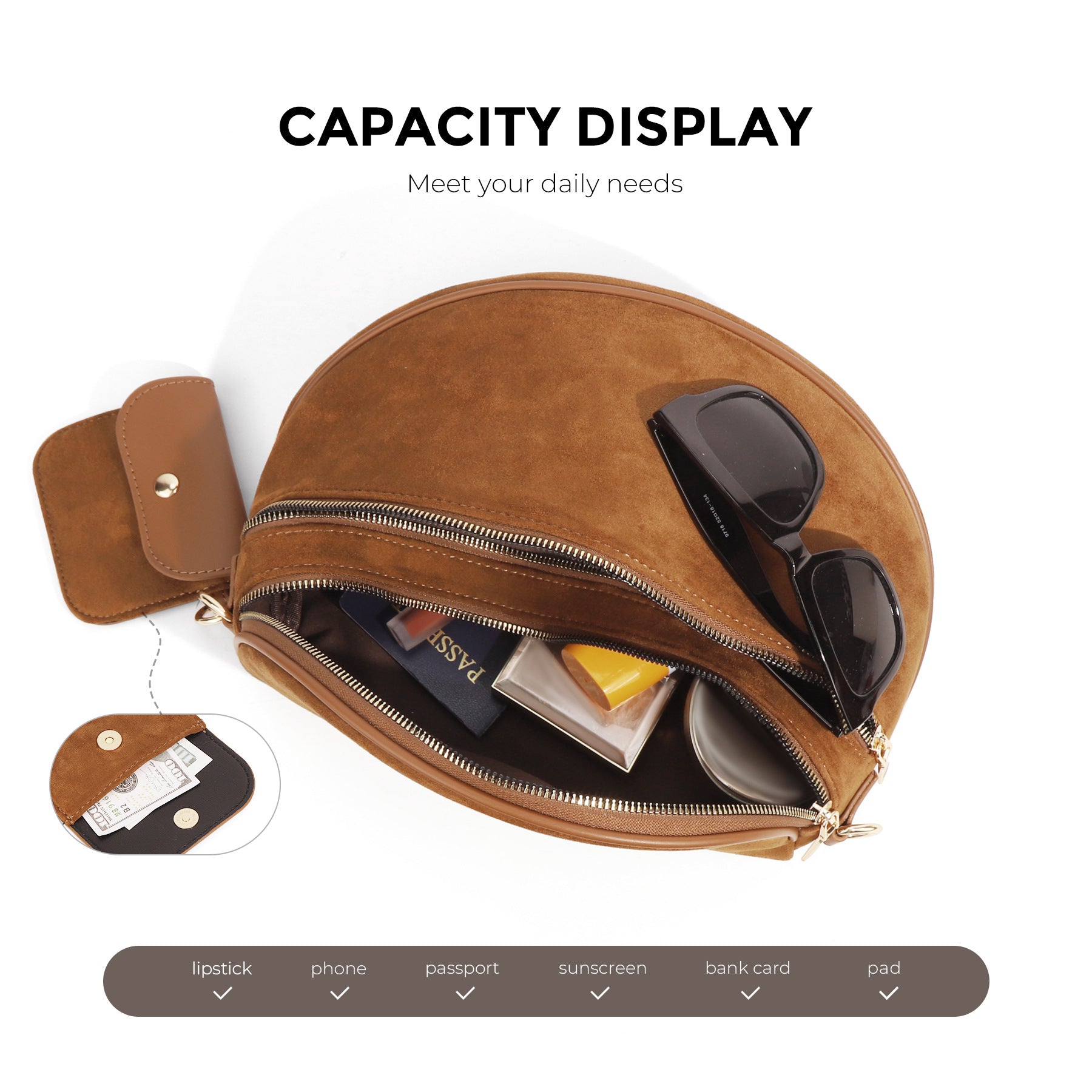 Sarah Express Round Suede Texture Crossbody Shoulder Bag