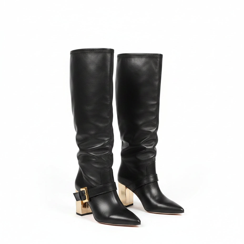 Sarah Express Pointed Toe High Heel Buckle Boots