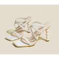Sarah Express Strappy Square Toe Sculptural Heel Sandals Beige