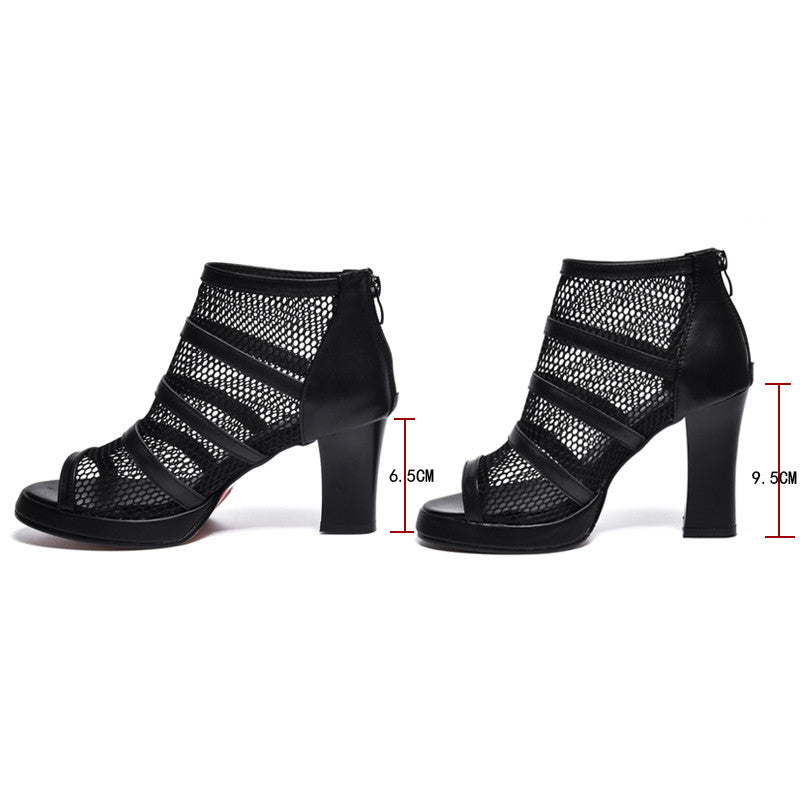 Sarah Express Women's Mesh Platform Heels Zipper Sandals