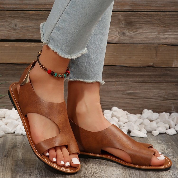 Sarah Express Unisex Velcro Flat Sandals Brown