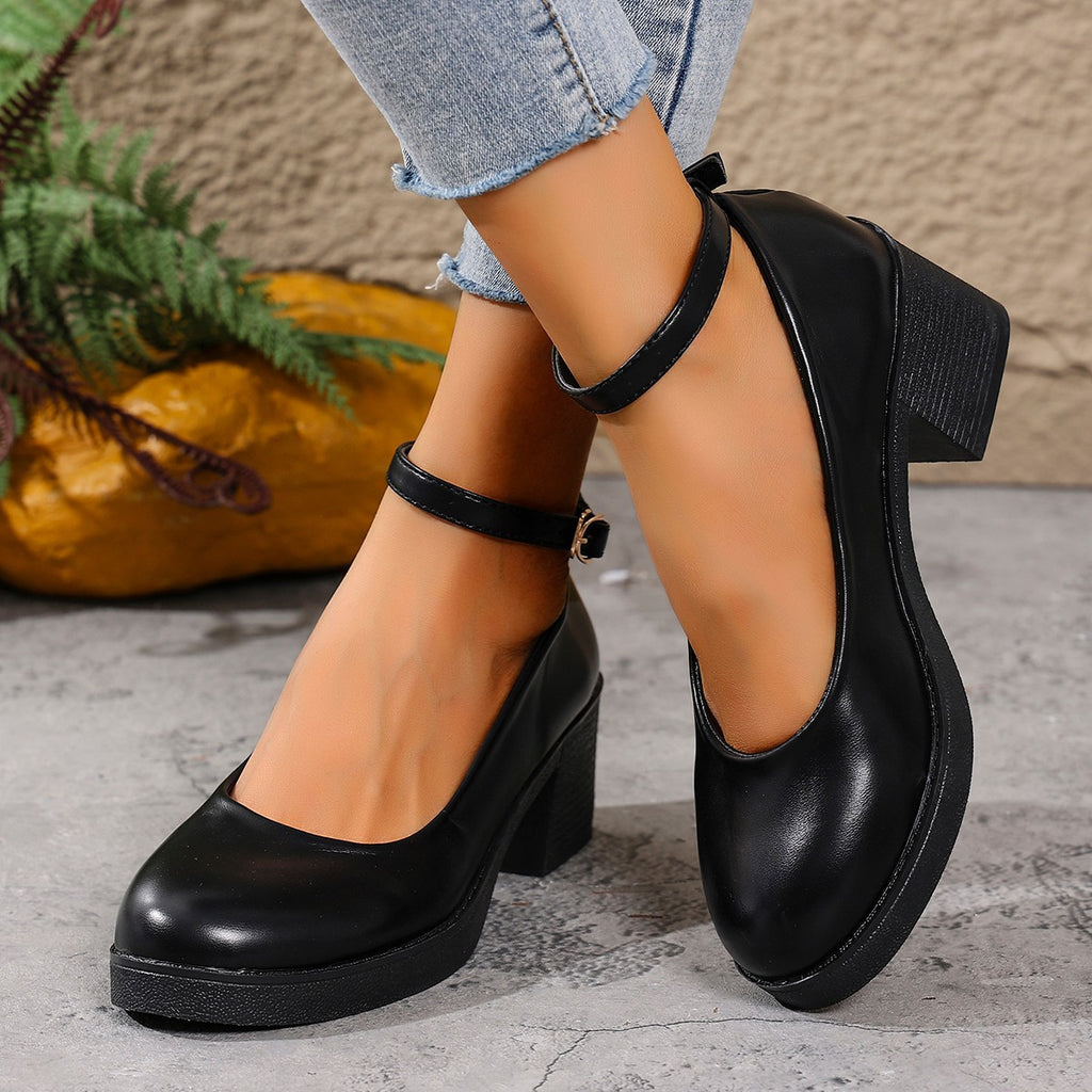 Sarah Express Round Toe Chunky Heel Mary Jane Shoes