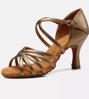 Sarah Express Professional Latin Dance Heels Ballroom Shoes Brown oil PU with 7% heel
